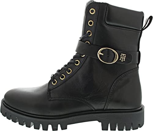 Tommy Hilfiger Stivali Bassi Donna Buckle Lace Up Stivaletti, Nero (Black), 37 EU
