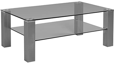 Möbel Jack Couchtisch - Klarglas - Metall gebürstet - 105 x 65 cm