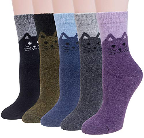 YSense Snug 5 Paar Damen Wollsocken, Gestrickte bunte Socken mit Süßem Muster, Warme Damensocken als Geschenk für Frauen
