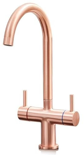 Liquida W03CP Swivel Spout Swan Neck Twin Lever Copper Kitchen Mixer Tap