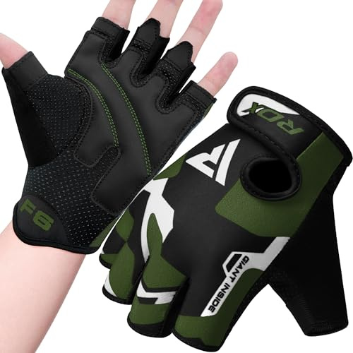 RDX Weight Lifting Gloves Gym Fitness Workout, Anti Slip Padded Palm Protection Elasticated Strength Training Equipment, Men Women Adult & Kids Half Finger Exercise Calisthenics Cycling Climbing Grips