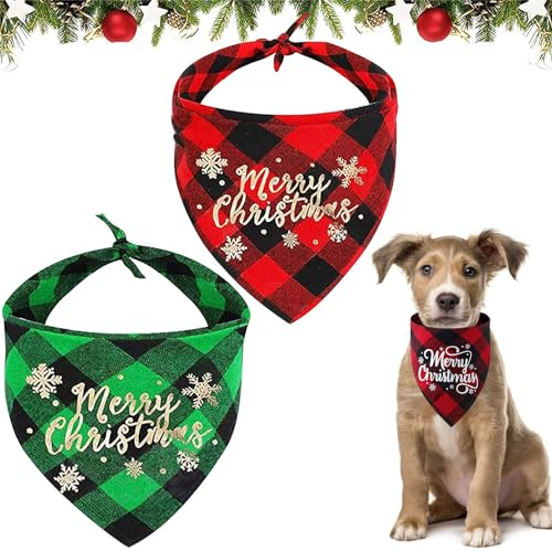 Weihnachten Hund Bandana Katzen Halstuch, 2 Stück Haustier Halstuch Schal Dreieck Lätzchen Kariert Rot Grün Kopftücher, Haustier Bandanas für Weihnachts Haustier Kostüm Zubehör (B)