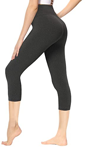 Gayhay Leggings Damen 3/4 Capri für Sport, 7/8 Sporthose High Waist Caprihose Blickdicht Leggins für Gym Yoga(Dunkelgraues Kation,L-XL)