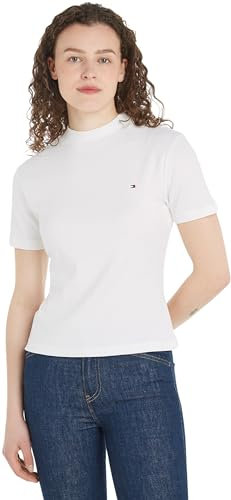 Tommy Hilfiger Damen T-Shirt Kurzarm Slim Cody Rundhalsausschnitt, Weiß (Ecru), XS