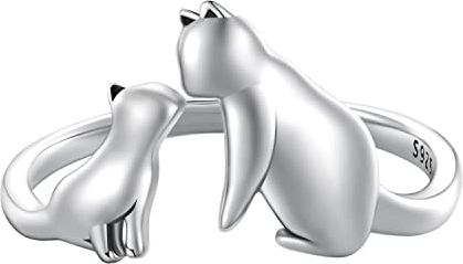 Qings Damen Katze Verstellbare Ringe Offen Katzenring Sterling Silber 925 Süß Tier Finger Ring Schmuck Geschenk für MäDchen Teenager