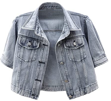Wvapzxx Spring Summer Blue Denim Jacket Coat Women Slim Short Cowboy Outerwear Half Sleeve Jeans Jackets