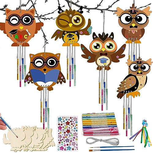 6tlg Windspiel Bastelset Herbst Kinder, Eule Basteln Halloween Herbst Kinder Bastelset Kinder Kindergeburtstag Bastelsets Für Kinder, Eulen Klangspiel Herbst Bastelset Kinder Ab 3 Herbst Bastelset