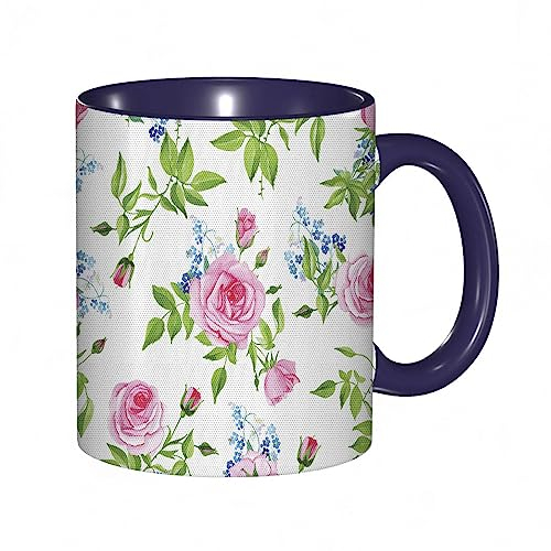 RFSHOP Kaffeetasse Vergissmeinnicht Blume Rosa Rose zart und zarter Frühlingsmotiv Druck 325 ml Keramik Teetasse mit Griff für Home Office Weihnachten Geburtstag