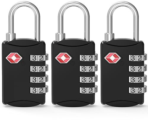Diyife TSA Luggage Locks, [Updated Version][3 Packs] 4-Digit Security Padlock, Combination Padlocks, Code Lock for Travel Suitcases Luggage Bag Case (Black)