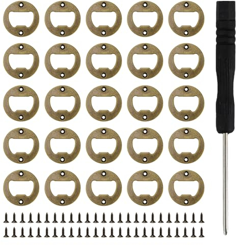 SPRHR 25 Stück Bieröffner Rohling, Rund Bierflaschenöffner Mit Schraubendreher und Schrauben, Flaschenöffner Rohling DIY, Robust und Langlebig, Retro-Design, Geeignet für Bars, Grillabende, Camping