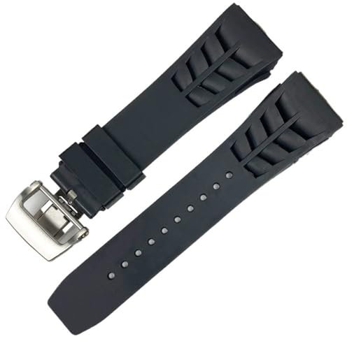 GUMMMY Bracelet de montre 25 mm en caoutchouc et silicone pour bracelet Richard Mille Boucle pliable en acier inoxydable Bleu Accessoires de montre Bracelet bleu, 25mm Black Buckle, Agate