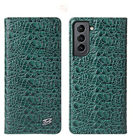 Yidai-Silu Galaxy S24 Plus Echtleder Hülle 【Krokodil Muster, Standfunktion, Wallet Stil】 Handyhülle Rundumschutz Cover Rindsleder Case Flexibel Schale für Samsung Galaxy S24+ Plus - Blau