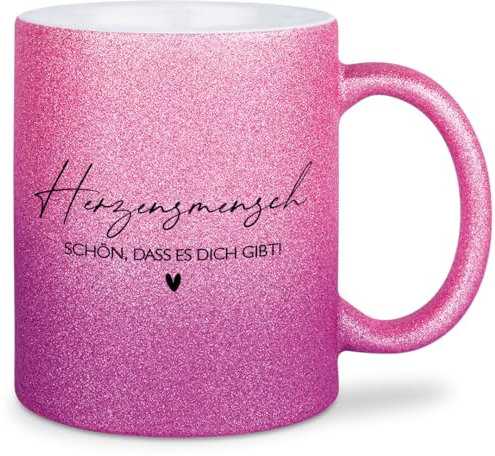 glitzertassen.de® | Herzensmensch - Schön, dass es dich gibt | Tasse mit Glitzer | Geschenkidee | Muttertag | Mama | Kaffeebecher | Keramik | 330 ml | Roséviolett