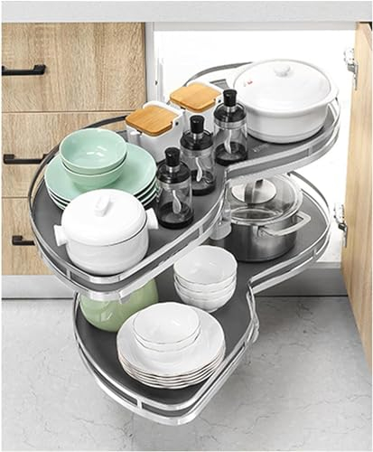 IUPPA Küchenschrank, ausziehbare Eckregale, Karussell-Lagerregal, 2 Ebenen, Schaukeltablett, ausziehbarer Organizer, höhenverstellbar, drehbares Eckregal, Links offen, 86 x 50 cm