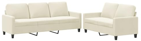 vidaXL Sofagarnitur 2-TLG., Sessel Couch mit Kissen, Sofa Wohnzimmersofa mit Armlehnen, Couchgarnitur Designsofa Sitzmöbel Polstermöbel, Creme Samt