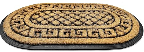 BaWoTec Premium Kokosmatte Türmatte Fußmatte extra Dicke Qualität halbrund Motiv Oval 75 x 45 cm