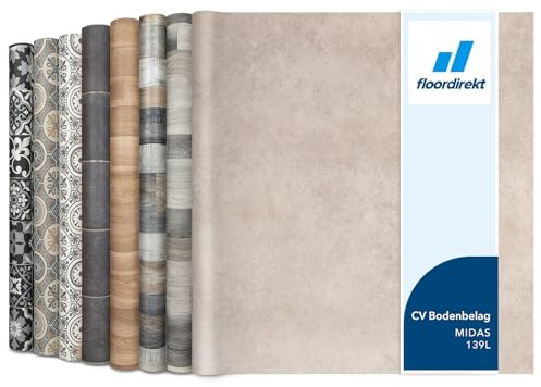 Floordirekt PVC Bodenbelag Meterware nach Maß Vinylboden, CV Linoleum für Küche & Balkon in Holzoptik, Fliesenoptik, Steinoptik - robust & pflegeleicht 100 x 500 cm | Atlantic Midas 139L