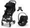 Cybex Gold Kinderwagen Beezy mit One-Pull Harness, Inkl. CYBEX Gold Babyschalen-Adapter Beezy und CYBEX Gold Babyschale Cloud G i-Size, Inkl. Neugeboreneneinlage, Moon Black