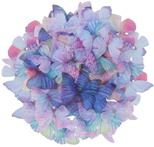 100 Stück 3D Schmetterlinge Deko,5 cm Transluzente Organza Stoff Durchscheinender Chiffon Schmetterling Deko,Wanddekoration für DIY-Hochzeitsparty-Dekoration, Kleidung, Ornament