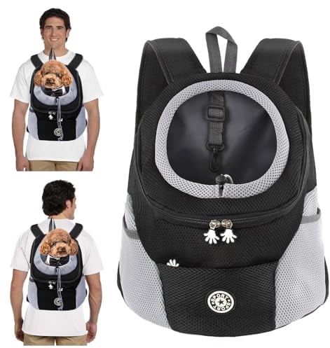 PETCUTE Hundetragerucksack,Verstellbarer Haustier Rucksack für Kleine Hunde und Katzen,Gepolsterter Schultergurt,Wasserdichter Boden,Atmungsaktiv,Haustier-Fronttasche mit Sicherheitshaken,zum Wandern
