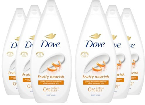 Dove Body Wash 0% Sulfate SLES for Women Made with Naturally Derived Cleansers and Plant Based Moisturiseres Gently Cleanses for Softer and Smoother Skin, 720ml (Buy 6, Fruity Nourish)