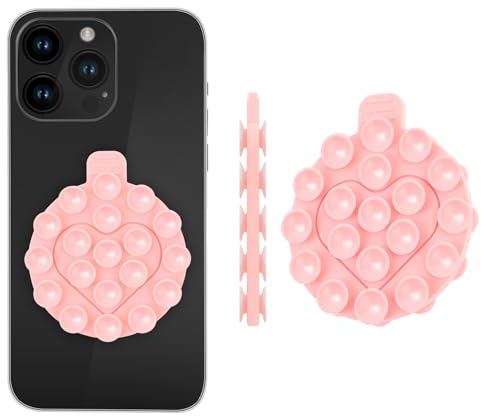 Gjinxi Double Sided Suction Cup Phone Mount, Silicone Suction Cup Phone Holders for All iPhone and Android, Suction Phone Mount Multipurpose Phone Suction Pad for Selfies and Tiktok Videos(Pink)