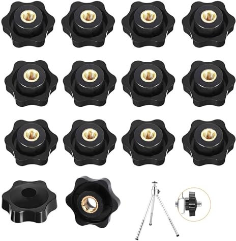 Yitobici Sternmutter, M6, 14 Stück, Schwarz, PP+Messing, 32 mm, Innengewinde, Klasse 2B, für Möbel, Industrie und Elektrogeräte