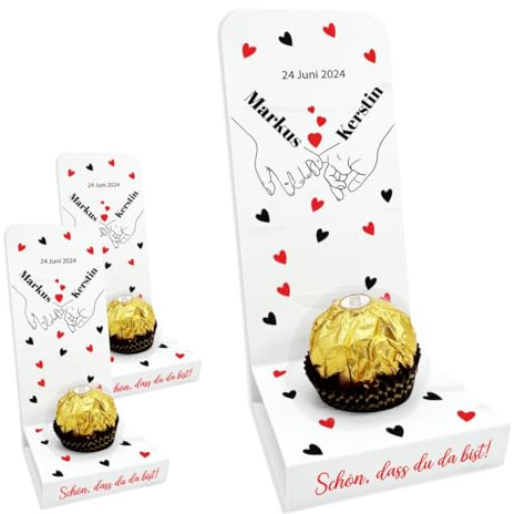 Fotofol Personalisierte Gastgeschenke Hochzeit 20er Set – Aufsteller mit Wunschtext, Namen & Datum – elegante Deko für Jubiläum, Taufe & Feier – (Motiv rote Herzen)
