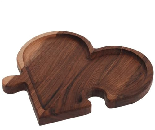 QLS Holzschale Holzschüssel Servierplatte Obstschale Servierschüssel für Früchte Gemüse Käse Walnussholz Herzform
