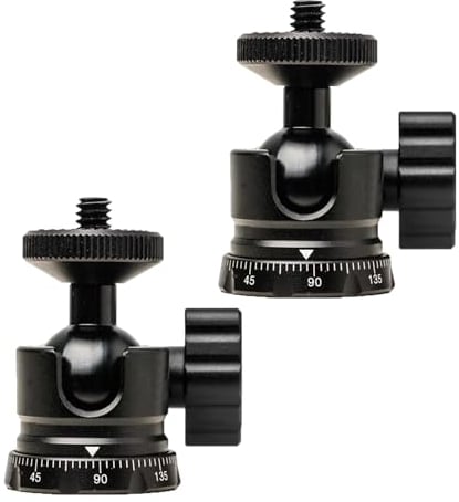 Mini Kugelkopf (2er-Pack) mit 1/4 Gewinde, 360 Grad drehbarer Aluminium-Stativkopf für Kamerastative, Einbeinstative, Camcorder, max. Belastung 2kg