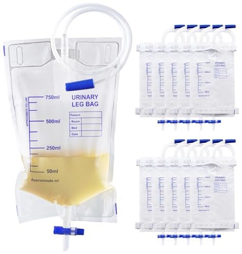 Tvvcalk 10 pcs Bolsas de Orina para Pierna 750ml, Bolsa de Drenaje de Orina, Bolsa de Drenaje de Orina Pierna con Cintas de Tela, Válvula y Drenaje en T