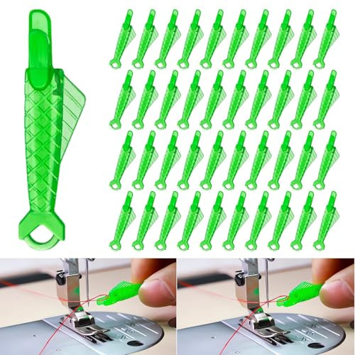 Nadeleinfädler, Alluring Nadeleinfädler für Nähmaschinen Einfädelhilfe, Nähmaschinen Zubehör Grüner Kunststoff Fisch für Handnähen und Nähmaschinen (40 PCS)