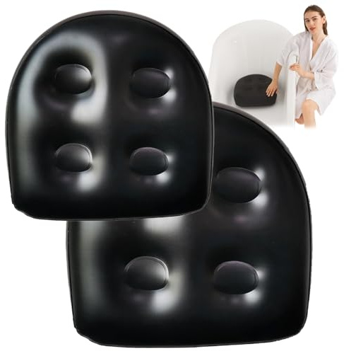 Badewannenkissen, 2pcs aufblasbare Booster Sitzplatz 18,5 x 16 x 5,9 '' Spa & Rückenstütze aufblasbare Wanne Sitzsitz mit Saugnapfbecher Wanne Sitzplatz PVC Hot Tub Stube für Erwachsene, Schwarz