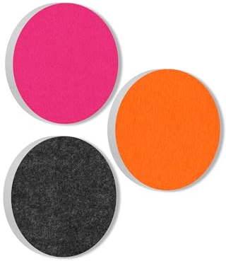 platino24 Akustikpaneele 3 Elemente Colore Kreis Ø 40 cm Anthrazit + Fuchsia + Orange I Schallabsorber aus Basotect G+ mit Akustikfilz I Schalldämmung Wand & Decke I Akustikelemente Wandpaneel