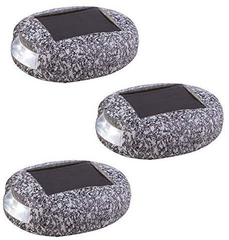 GLOBO LED Solarleuchte Außenlampe Stein Design Solarsteine Wegeleuchte Gartenlampe, Kunststoff grau, Akku IP44, L 8,5 cm, 3er Set