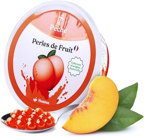 Nostea - Perle per Bubble Tea Pesca - Popping Boba 100% Vegano, Senza Glutine - Perle al Succo di Frutta per Tè, Bevande, Dessert - Produzione Francese - 450 gr