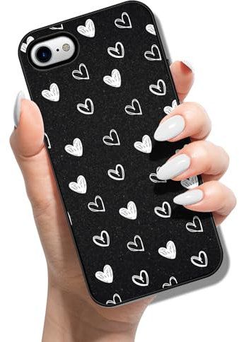 Printed Phone Case for iPhone SE (2022) / SE 2020/8 / 7 Soft TPU Bumper Silicone Protective Back Cover with Pattern Design for Girls Boys - Black White Love