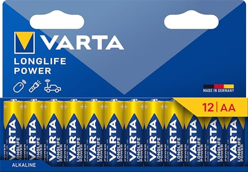 VARTA Pile AA, confezione da 12, Longlife Power, Alcaline, 1,5V, ideale per giocattoli, mouse wireless, torce elettriche, imballaggio riciclato al 90%, Made in Germany