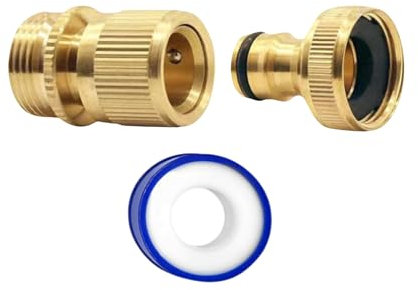 MYPURECORE 2-Pack Brass Garden Hose No-Leak Connector Set | 3/4 Inch Female & Male Quick Connectors with PTFE Tape | Durable Water Hose Fittings for Outdoor Tap, Garden Hose & Accessories