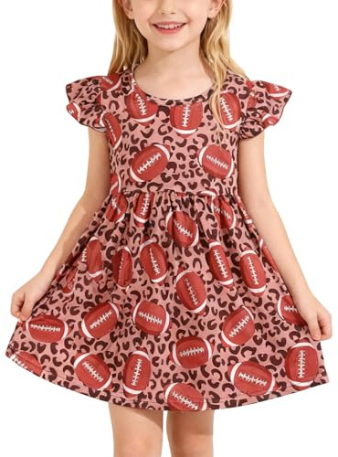 Heippwy Toddler Girl Casual Dress Football Print Ruffle Bottom Casual Dress Summer Clothes 5-6Y