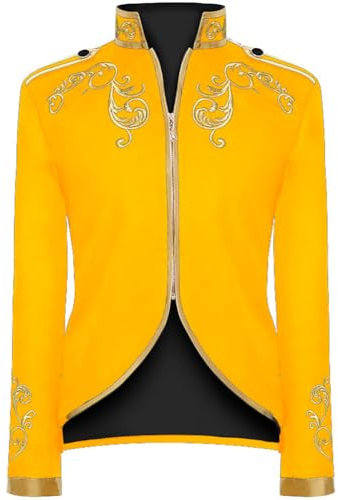 FYMNSI Herren Prinz Kostüm, Männer Steampunk Frack Mantel Blazer Mittelalter Viktorianischen Renaissance Piraten Kostüm Gothic Kurzes Jacke Karneval Fasching Halloween Party Cosplay Gelb 3XL