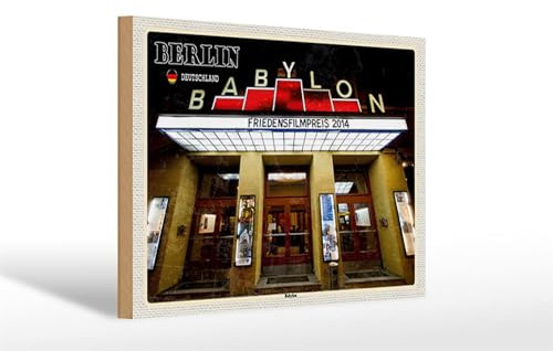 Femer Holzschild Städte Berlin Deutschland Babylon Kino 30x20cm