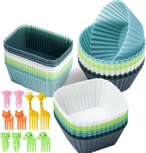 Reusable Baking Cups Silicone Cupcake Liners 34 Pack Muffin Liners Nostick Cake Molds Bento Lunch Box Dividers