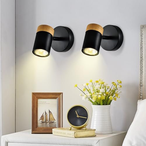 Glitzerlife Spotleuchte Schwarz Wandleuchte Innen - Wandspots Schalter 2ER GU10 Nachtisschlampe Schwenkbar MAX. 40W Bettleuchte Bettlampe Küchenlampe, Ohne Leuchtmittel