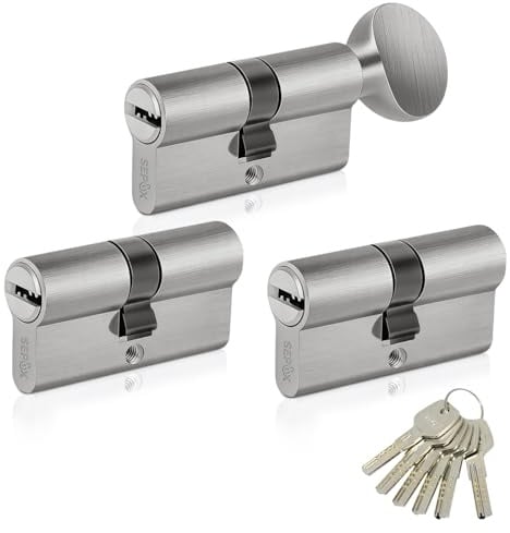 SEPOX High Security Keyed Alike Euro Cylinder Lock Set - 2 Double + 1 Thumb-Turn Door Barrel Cylinders (60mm/30-30), High Security 6 Pin, Anti-Drill Anti-Pick for Home & Office, Brass core, Dimple key