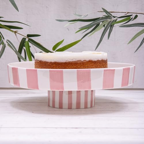 Annibells Pink or Green Stripe Ceramic Food Cake Display Stand (Pink)