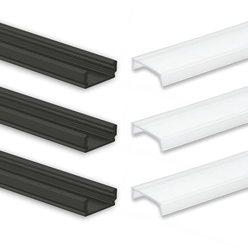 INNOVATE 3 x 2 m LED Schiene - Aluminium Profil - Aluprofil für LED Stripes/Streifen - LED Kanal - ALU Leiste - 2000mm x 17mm x 7mm (Alu Profil schwarz inkl. milchiger Abdeckung für LED Stripe)