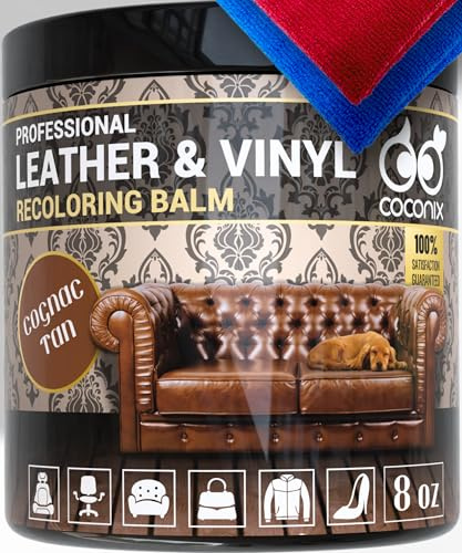 COCONIX Cognac Tan Leather Recoloring Balm & Vinyl Color Restorer for Sofas | Cognac tan leather dye alternative, faded leather restorer, vinyl recoloring for sofa, car seats, chairs, shoes, bags & coats
