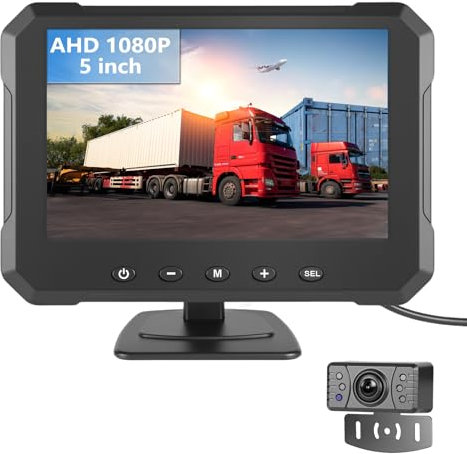 CAMECHO 1080P Car Reversing Camera Set with 5 inch Monitor, 170° Wide Angle IP68 Waterproof Parking Kit for Car Van Caravan Motorhome Super Night Vision Anti-Interference Stable Signal