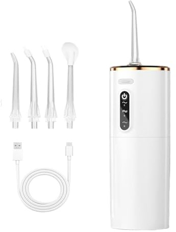 Electric Water flosser, Portable Dental Cleaner Cordless Water flosser | Water flosser for Teeth Cleaning, 280ml Water Tank, flosser with 5 nozzles, 3 Modes, Suitable for Home and Travel use, White